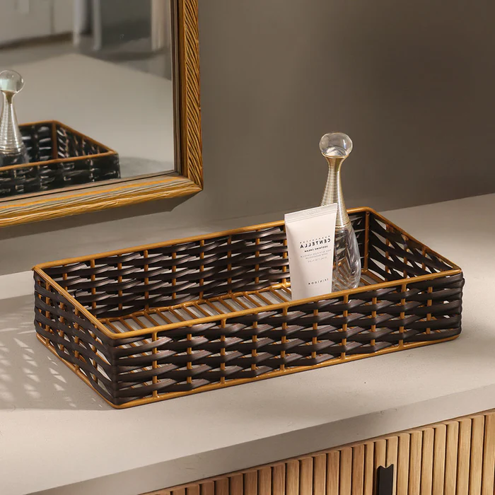 Weave Storage Tray Small - Brown Gold
