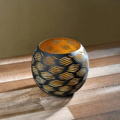 Carved Candle Holder Large – Black Gold